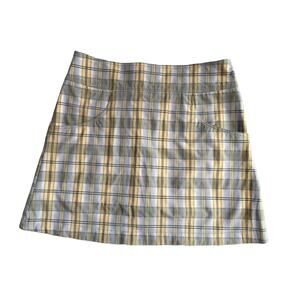 Annika Cutter & Buck yellow gray white plaid golf skort women's size 8
